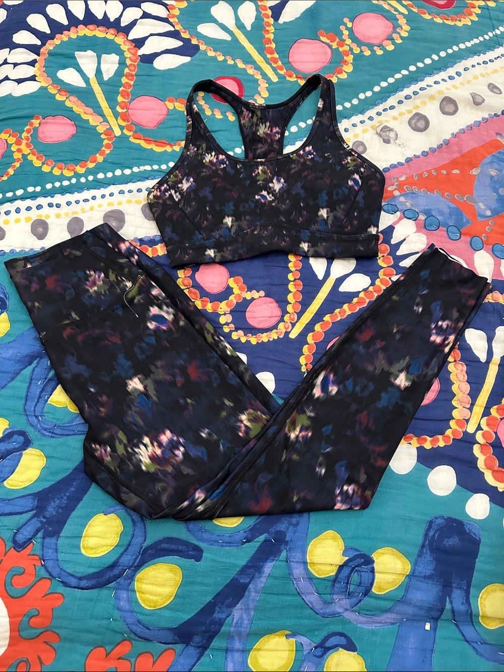 Peloton Black Floral Racerback Sports Bra & Legging Set - Women's Activewear